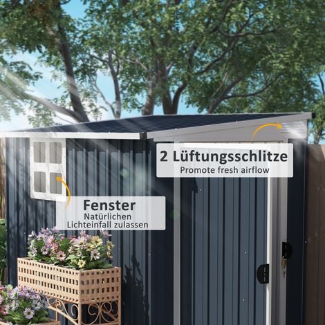 Geräteschuppen für Gartengeräte, Geräteschuppen, Fenster, Lüftungsöffnungen, abschließbar, Stahl, dunkelgrau. (1/5)