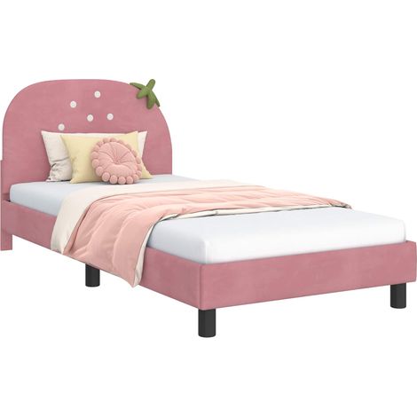 Children's Bed Frame with Headboard Pink 90 x 190 cm Velvet vidaXL