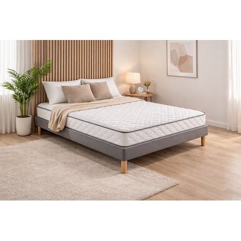 Ensemble Sommier Tapissier et Matelas 120x190 cm - Couleur : Gris - Sommier Déhoussable avec Pieds 20 cm et Lattes Multiplis - Matelas Soutien Très Ferme Mousse Haute Densité - (1/5)