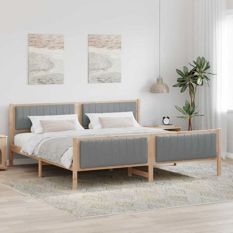 vidaXL Bettgestell Braun und hellgrau 200 x 200 cm Massivholz Kiefer (1/5)