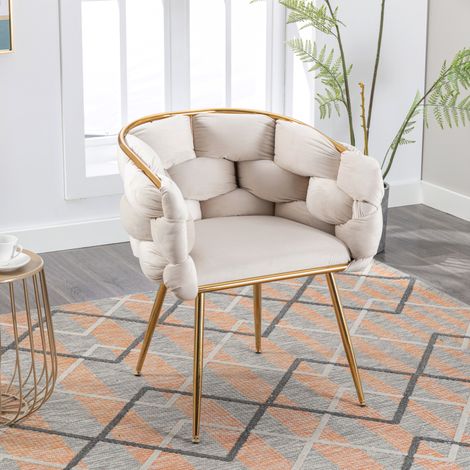 Fauteuil d'appoint luxueux et moderne, chaise de coiffeuse avec structure en métal pour chambre, salon, salle à manger (1/5)