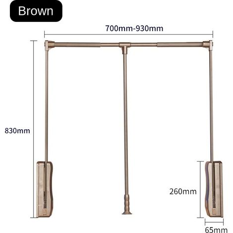 Étendoir à linge rétractable marron 700-930 mm, barre télescopique réglable, cintre vertical pour armoire et penderie (1/4)