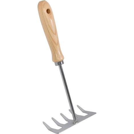 Griffe de Jardin à 5 Dents Petit Râteau à Main en Acier Galvanisé et Bois de Frêne 28 x 11,4 cm - PANGIVO