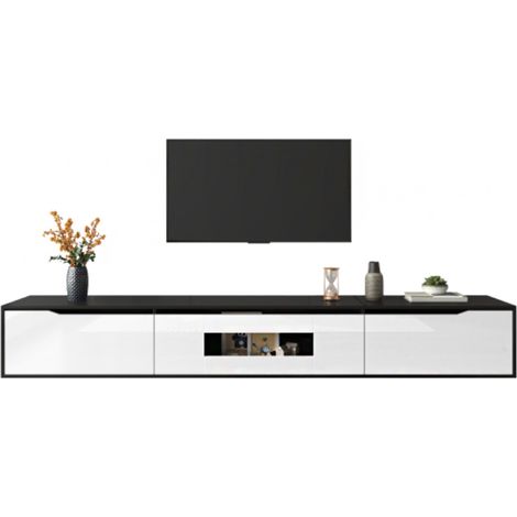 TV-Schrank Hochglanz 180 cm, Schwarz Weiß mit LED-Beleuchtung USB, modernes TV-Lowboard mit Wandmontage, Fernsehschrank mit Farbwechsel Licht für Wohnzimmer (1/5)