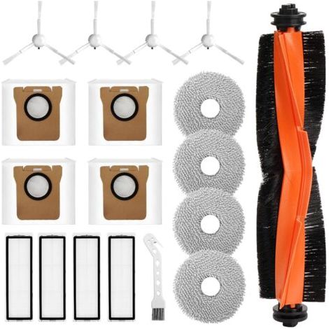 18 Stück Zubehör kompatibel für Xiaomi Robot Vacuum X20+ / X10+ Saugroboter, Ersatzteile Zubehörset 1 Hauptbürste 4 Staubbeutel 4 Wischtücher 4 Seitenbürsten 4 Filter