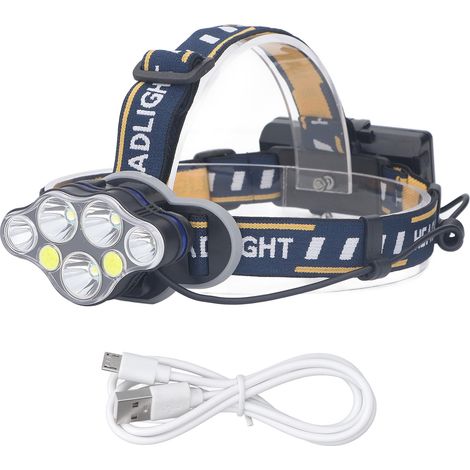 7-Kern-LED-Stirnlampe, große Reichweite, USB-aufladbar, leistungsstarker 10000mAh-Akku, IPX4 wasserdicht, Arbeitsleuchte für den Außenbereich mit eingebautem Akku.