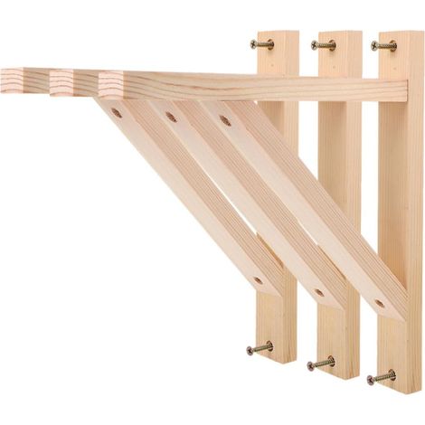 Support D’étagère Triangulaire en Bois, Lot de 3, Mural (1/5)