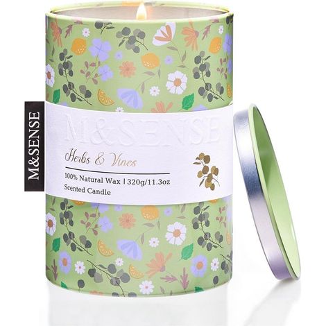 Bougie parfumée Herbes & Liserons 320g cire de soja 70h de combustion Sans polluants Idée cadeau