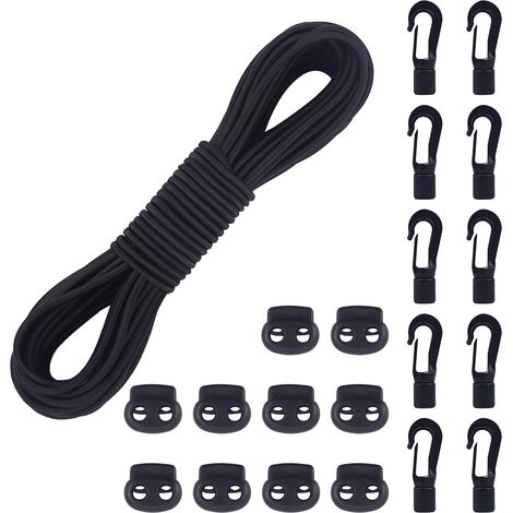 20 m Elastic Cord with Hook and Stopper for Tarpaulin Black (1/5)