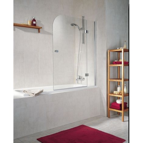 Pare-baignoire pliant 114 x 140 cm, verre 5 mm, paroi de baignoire 2 volets, écran de baignoire pivotant, profilé aspect chromé, fixation à droite, Schulte (1/2)