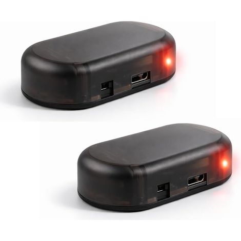 Set mit 2 roten LED-Solar-Autoalarmanlagen, vandalensichere Blinklichter, drahtloses Sicherheitsgerät, USB-Blinklichter für Autos, visuelle Abschreckung (1/5)