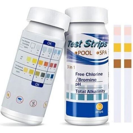 50 Bandelette Piscine,Bandelettes Test,3 en 1 pour Piscine,Chlore et pH,Bandelettes de Test 3 en 1 pour Spa,pH et Chlore Résiduel CI,Testeur Chimique Précis,Papier de Test de Dureté de l'eau (1/4)