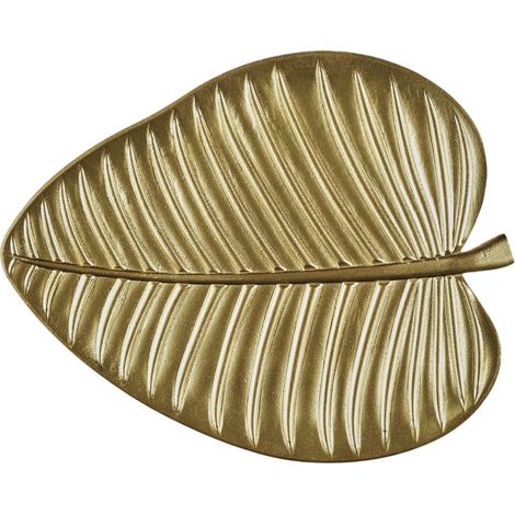 Dekoratives Tablett in Blattform, 30 cm, goldfarben, aus blattförmigem MDF (1/3)