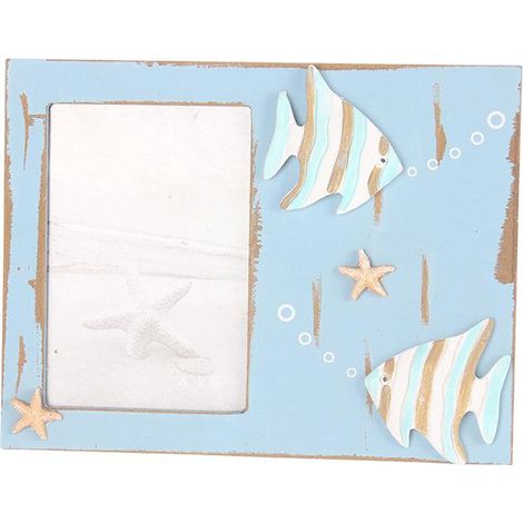 Cadre photo méditerranéen personnalisé 15 cm pour enfants (motif océan) - Cadre photo vintage créatif en bois - Cadre photo décoratif (1/4)