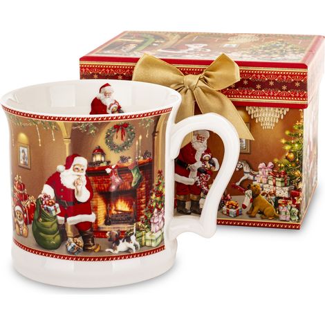 Tazza natalizia in confezione regalo, in porcellana, 9,5x13x10