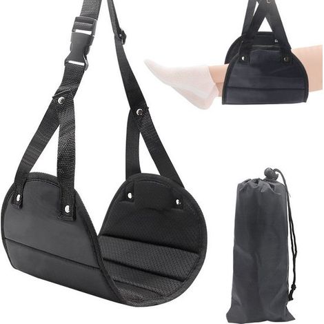 Repose-pieds d'avion - Hamac de voyage pour les pieds - Confortable pour voyager - Sangles réglables - Longueur : 43,5 cm - Noir (1/5)