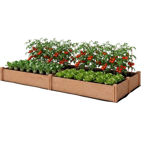 Hochbeet aus Holz mit 4 Fächern, offenem Boden, werkzeugloser Montage, 234 x 109 x 25 cm, Braun