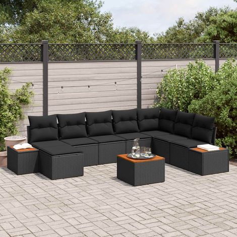 vidaXL Gartensofa-set mit Kissen mit Speicher 9 pcs Schwarz Polyrattan (1/5)