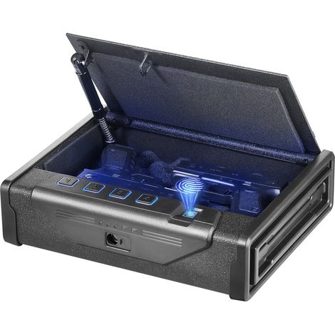 Coffre-fort biométrique pour pistolet en acier Q235 de 3 mm, capacité 2 pistolets, ouverture par empreinte, code ou clé, éclairage LED (1/5)