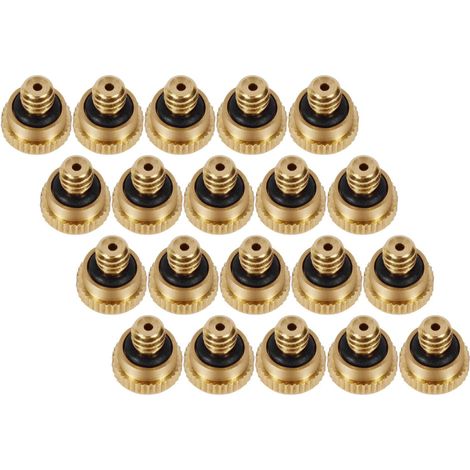 Packung mit 20 Niederdruck-Messing-Sprühdüsen (UNC 10/24 Gewinde, 0,4 mm / 0,016 Zoll Öffnung) für Gewächshäuser, Landschaftsbau und Außenkühlsysteme. (1/5)