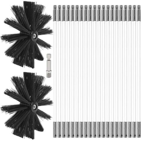 Chimney Cleaning Brush Set Adjustable Chimney Brush Cleaning Brush Chimney Cleaning Tool with 20 Flexible Rods 2 Brush Heads 200 mm (1/5)