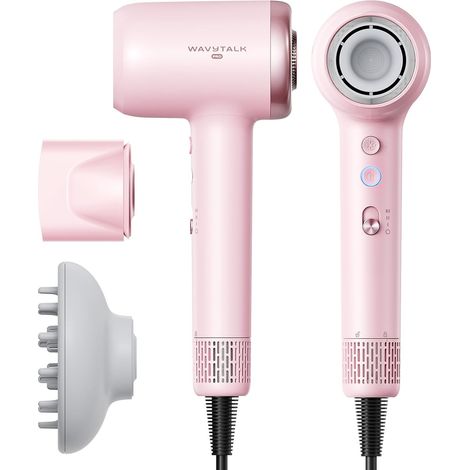Sèche-Cheveux Ionique avec Diffuseur, 110k tr/min, Léger, Séchage Rapide, 23 m/s, 4 Températures/3 Vitesses, Contrôle Intelligent de la Chaleur, Anti-Frisottis, Rose (1/5)