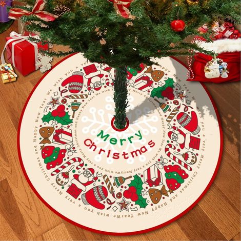 Jupe sapin Noël ronde 90 cm, motif Père Noël classique, tapis décor maison de vacances (1/4)
