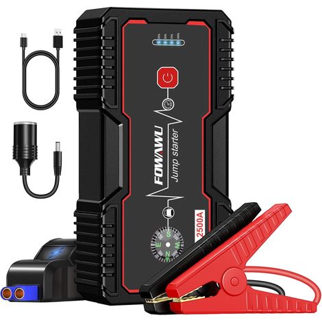 22800mAh 2500A Booster Batterie Voiture, Démarreur de Voiture Portable Jump Starter (8L Gaz/6.5L Gazole) avec Pinces de Sûreté Intelligentes,USB QC 3.0, Sortie CC 12V,Boussole,Torche LED (1/5)