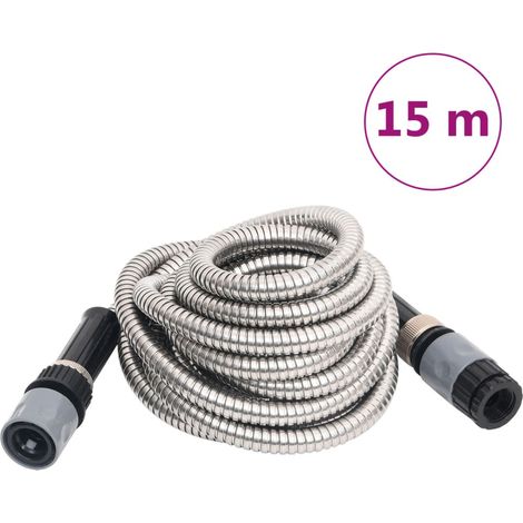 Manguera jardín y pulverizador acero inoxidable plata 14mm 15 m