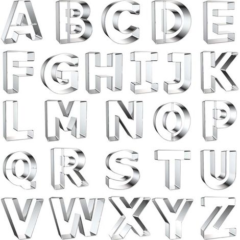 Tagliabiscotti con lettere dell'alfabeto, 26 lettere in acciaio inox per fondente, biscotti, frutta, pasta, strumenti per compleanni, Natale, festività, lettere (1/4)