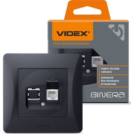 Prise RJ45 simple Videx Binera pour ordinateur, noir graphite, encastrée (1/5)