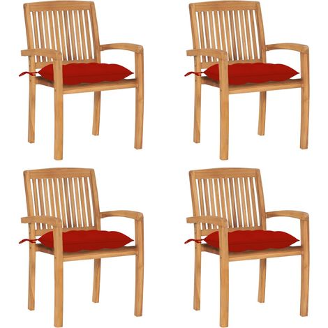 Lot de 4 Chaises de jardin empilables avec coussins - Chaises d'extérieur pour terrasse/jardin Teck solide BV287487 - BonneVie (1/5)