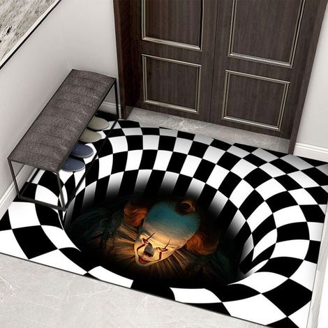Paillasson d'Halloween 3D Visual Effects Bienvenue Paillasson for Decorations d'Entrée Clown in a Cage Paillasson Effrayant Halloween Décor Sol Antidérapant Tapis Intérieur 40×60cm(01) (1/2)