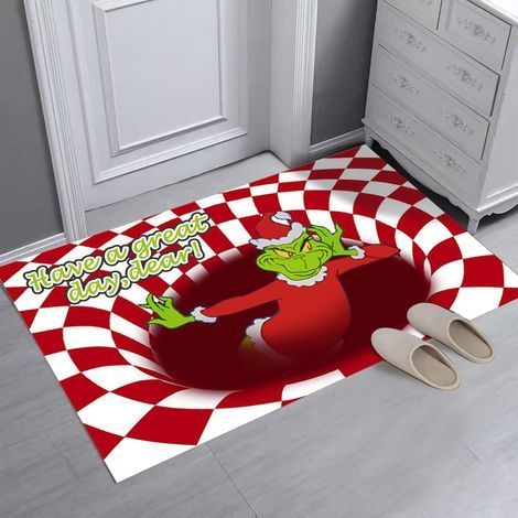 Tapis d'entrée de Noël effet 3D, antidérapant, pour l'intérieur et l'extérieur, avec un monstre vert en 3D. Tapis en velours effet 3D, 40 x 60 cm (1/5)
