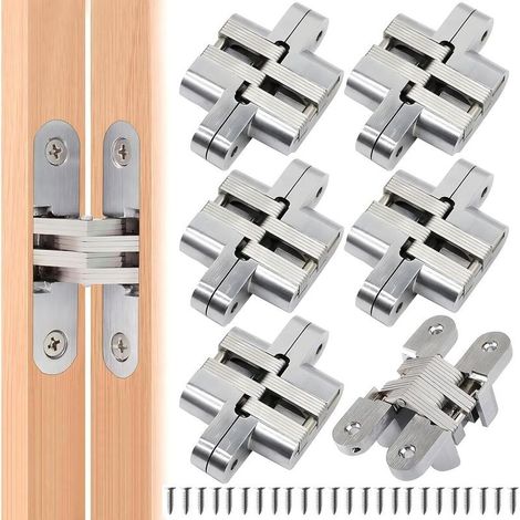 Ensemble de 6 portes d'armoire pliantes en forme de croix avec charnières invisibles, charnières à fermeture invisible, portes de meubles pliantes d'angle en acier, faciles à installer, conviennent au