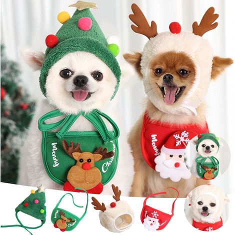 Bavoir De Noël - Bavoir Santa En Polyester Et Molleton Pour Chien Chat - Taille S (1-4 kg) Ou L (4-8 kg) - Rouge Vert Blanc (1/3)