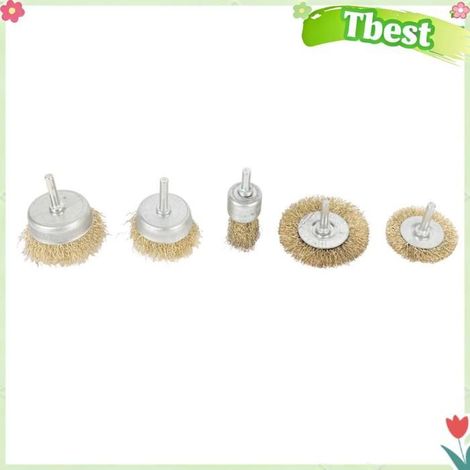 Tbest Brosse à roue métallique Ensemble de 5 Brosses à Roue Métallique en Acier Inoxydable, Brosse à bricolage circulaire (1/5)