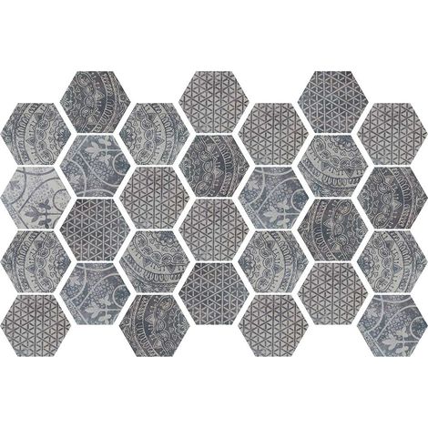 Stickers adhésifs carrelages hexagones Sticker Autocollant Carreaux de Ciment - Mosaïque carrelage Mural Salle de Bain et Cuisine Carreaux de Ciment adhésif Mural - azulejos 10 x 9 cm - 28 pièces (1/4)