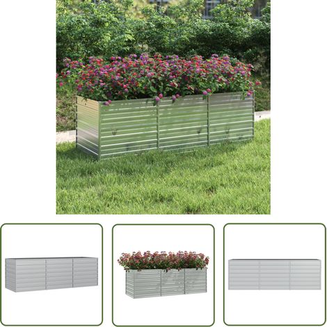 The Living Store Lit surélevé de jardin 240x80x77 cm Acier galvanisé Argenté - Jardinière - Pot De Fleurs Extérieur - Bac À Plantation - Jardin Vertical - Décoration Jardin (1/5)