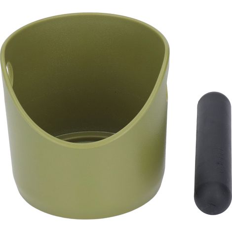 Poubelle à marc de café en plastique et caoutchouc, vert, bac à déchets avec barre pour cuisine et bar à café.