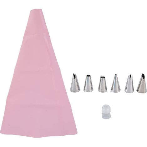 6 pièces Sac à Pâtisserie Rose Anti-Rouille avec Embouts à Gâteau pour Décorations DIY (1/5)