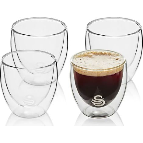 SWAN SWKA54010N Juego 4 Vasos Café Cristal Doble Pared de Borosilicato 100ml, Set Vasos Bebida Caliente / Fría Transparente (1/5)