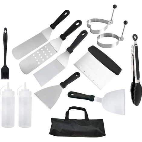 Ensemble d'ustensiles de spatule de barbecue de 13 pièces, spatule de barbecue professionnelle en acier inoxydable robuste (1/5)
