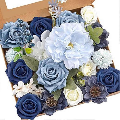 Bouquets de mariée artificiels, pivoines bleu poudré (assortiment) pour centres de table, décorations intérieures et compositions florales. (1/5)