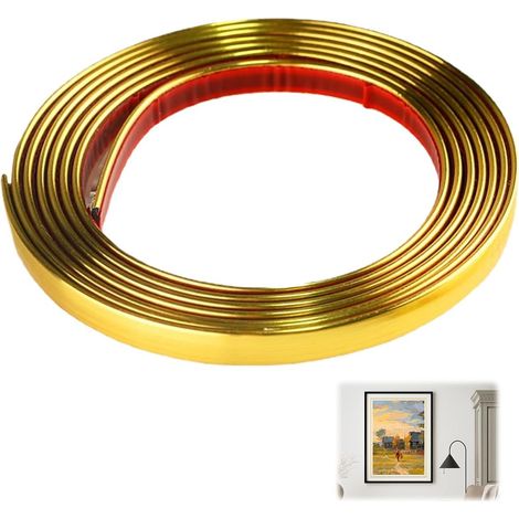 5 m x 8 mm Moulures Décoratives Autocollantes, Or Moulure Autocollante Flexible, Imperméable et Résistant à L'huile Garniture Murale, Moulure Adhesive pour Miroirs, Murs, Plafonds, Armoires (1/5)