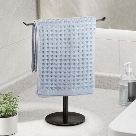 Portasciugamani a forma di T per bagno, mensola e ripiani leggeri per bagno, portaoggetti da cucina nero, organizer da bancone in acciaio inossidabile impermeabile (1/4)