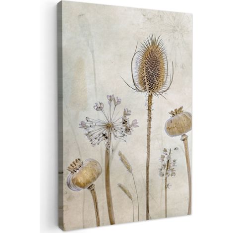 CUADRO EN LIENZO Flores - Acuarela - Naturaleza muerta - Marrón - Vintage Lienzo Para Dormitorios 60x90 cm