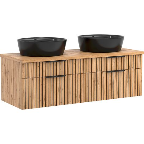 Doppelwaschtisch 120cm, Waschbecken matt schwarz, Eiche, LIVINGSTON-03 (1/5)