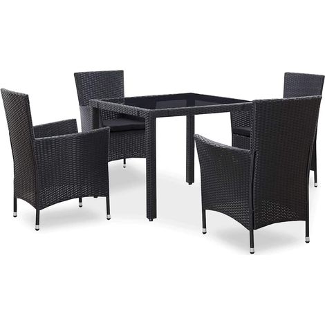 Ensemble à manger d'extérieur 5 pcs-Salon de jardin Résine tressée Noir 307636 (1/5)