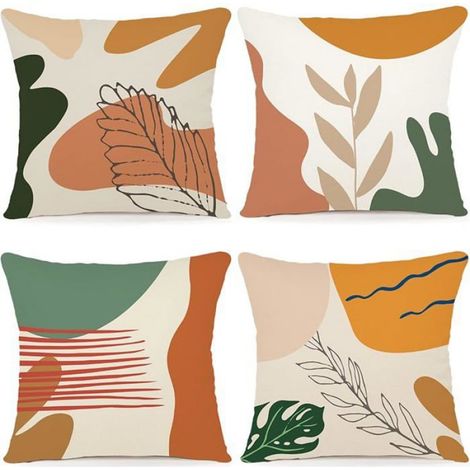 Lot de 4 Housses de Coussins 40x40 Motif Géométrique Housses de Coussin Décoratives en Coton Lin Taie 40 x 40 cm (Lot de 4) A048 (1/5)